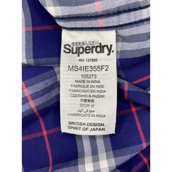 Superdry Men’s New Wash Basket Plaid Long Sleeve Button Down Shirt Blue Pink Med - Picture 5 of 9